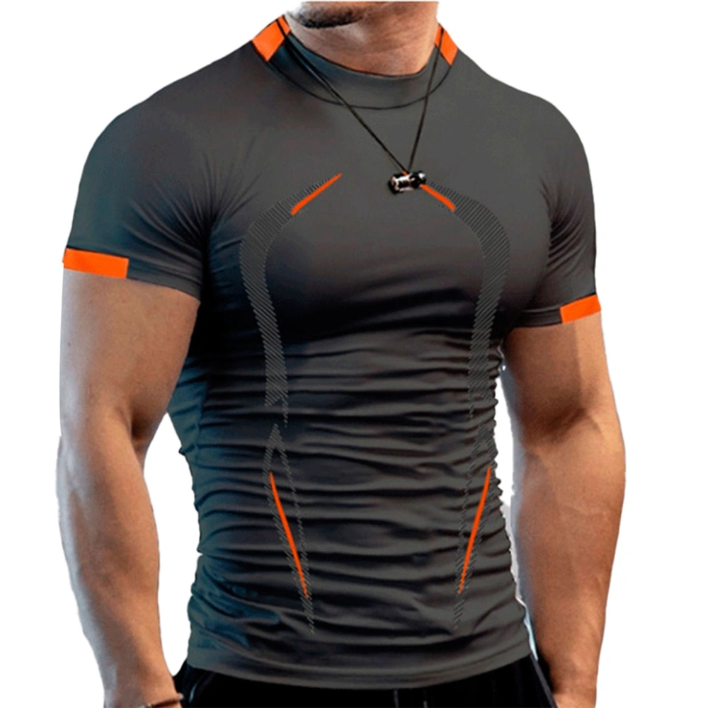 Men T Shirt Sport Tee Breathable Training Shirt Pretty Print Short Sleeve for Gym Dark Gray 7XL