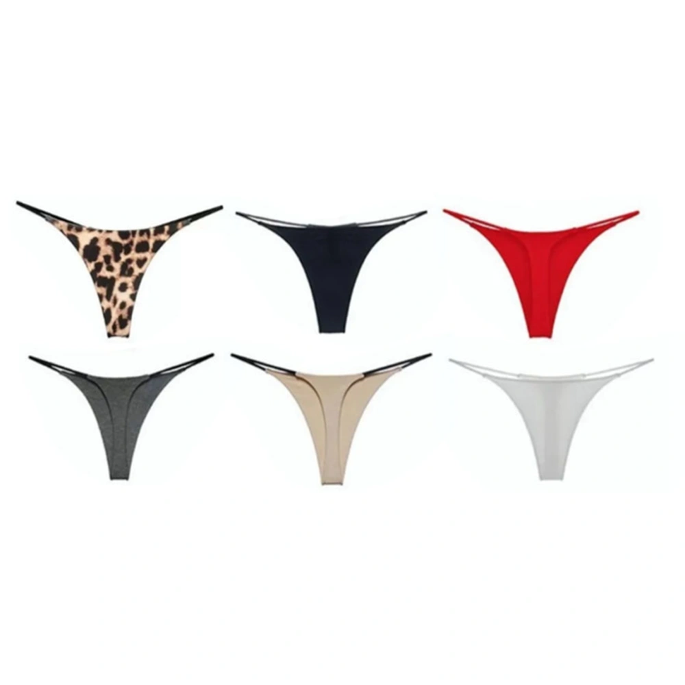 6pcs String Bikini Panty Dual Layers T Shape Pure Color Breathable Low Waist Elastic Soft String Panty for Summer Color Mixed L