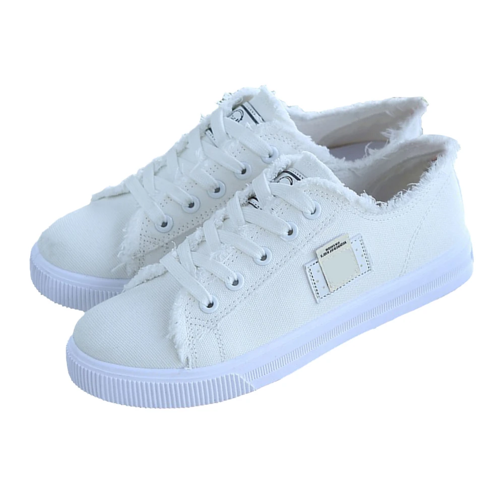 Skate Shoes Canvas Round Toe Design Breathable Fine Tight Wiring Plain Board Shoes for School Work White 37