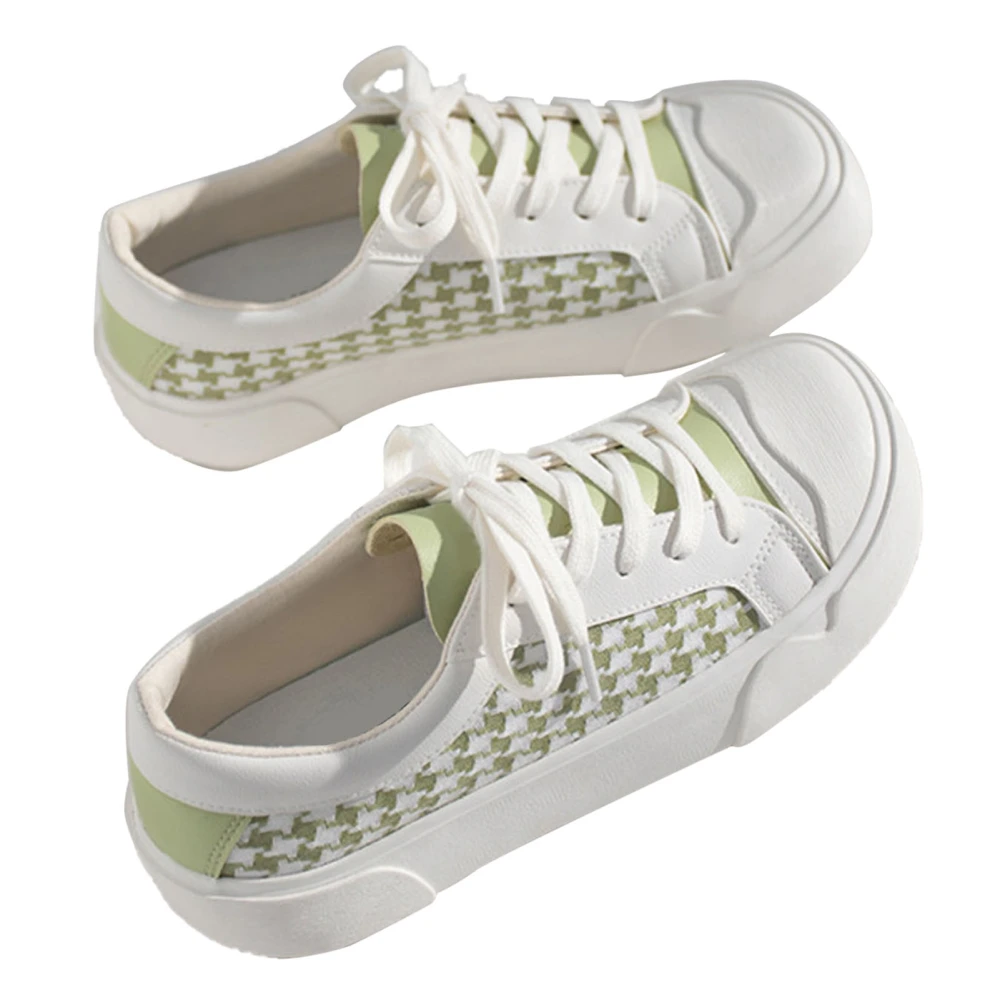 Canvas Shoe 3CM Thick Sole Breathable Comfortable Fashionable Round Toe Flat Canvas Shoes for Daily White Green 36