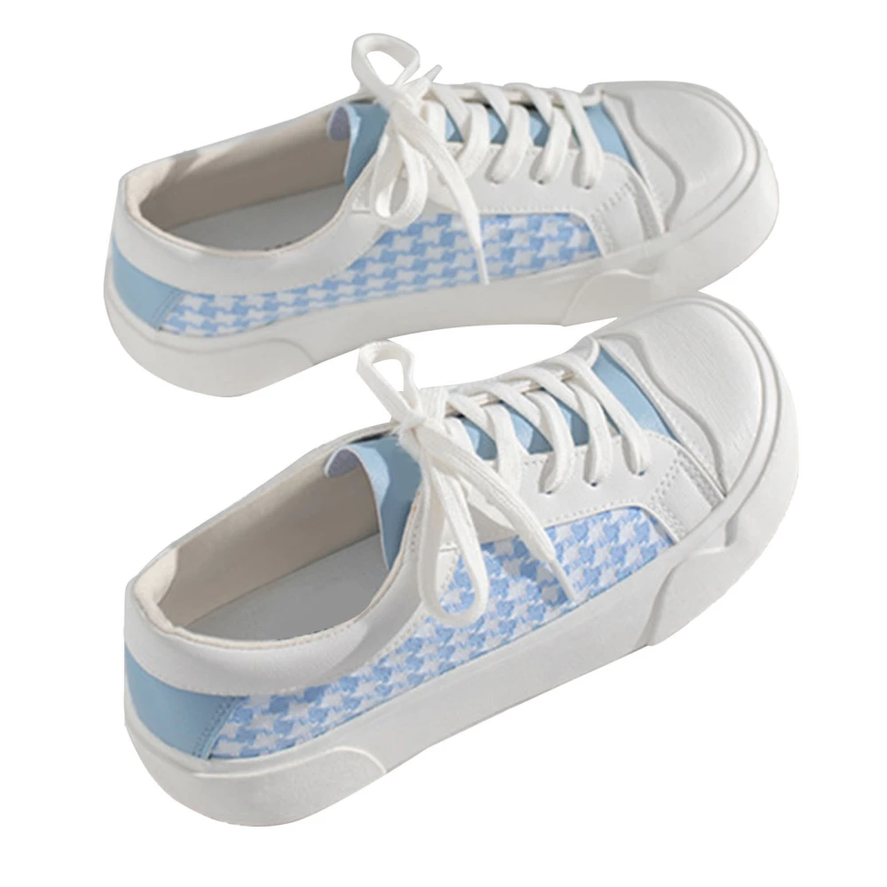 Canvas Shoe 3CM Thick Sole Breathable Comfortable Fashionable Round Toe Flat Canvas Shoes for Daily White Blue 37