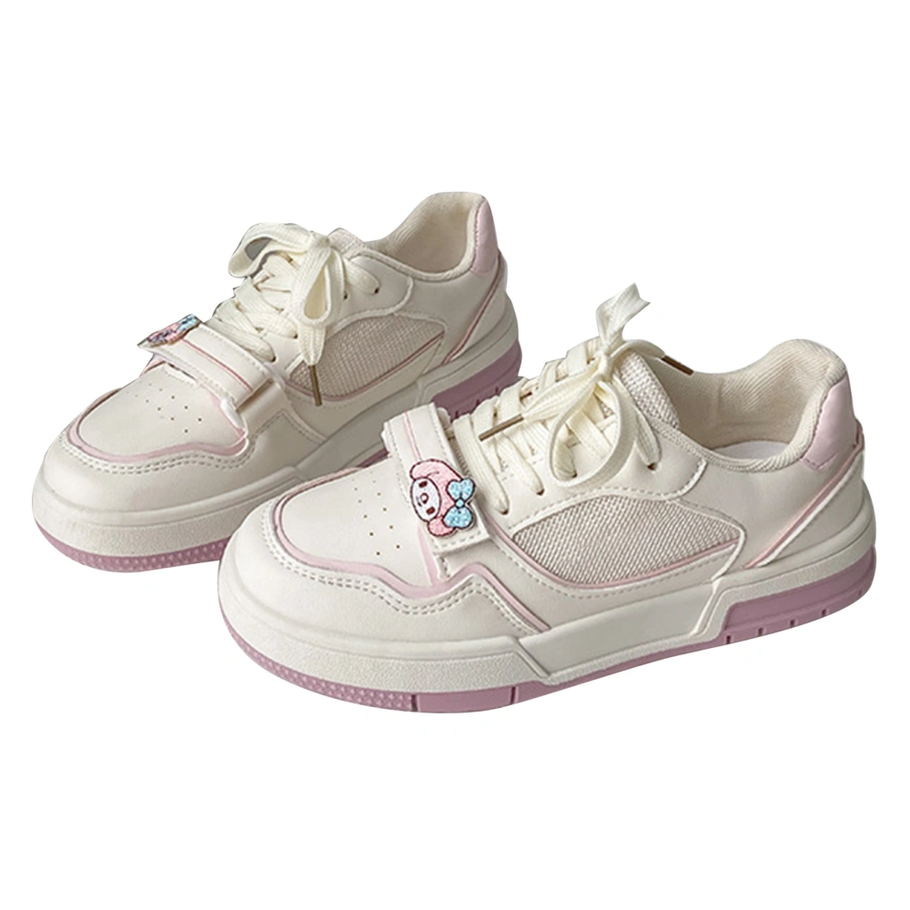 Skate Shoes Cute Cartoon Sticker Thickened Pad Non Slip Sole Comfortable Lining Flat Board Shoes Sneakers White Pink 38