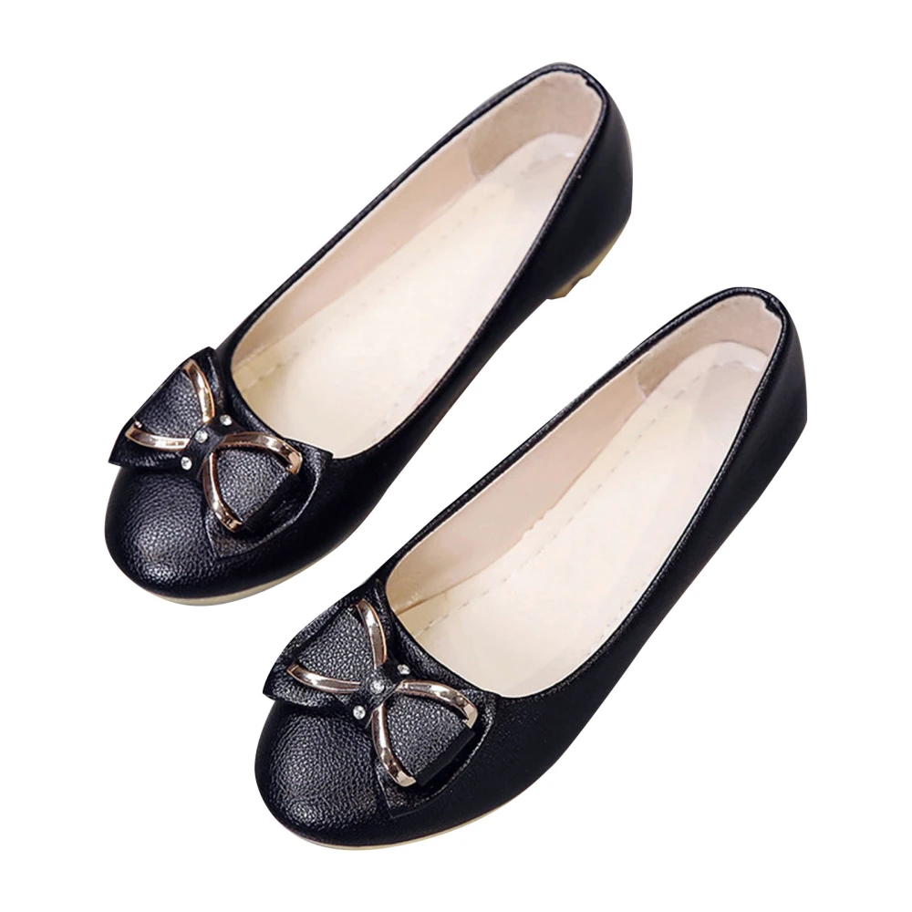 Women Casual Shoes Stylish Sweet Metal Edged Bow Rhinestones Shallow Mouth Round Toe Ladies Flat Shoes Black 39