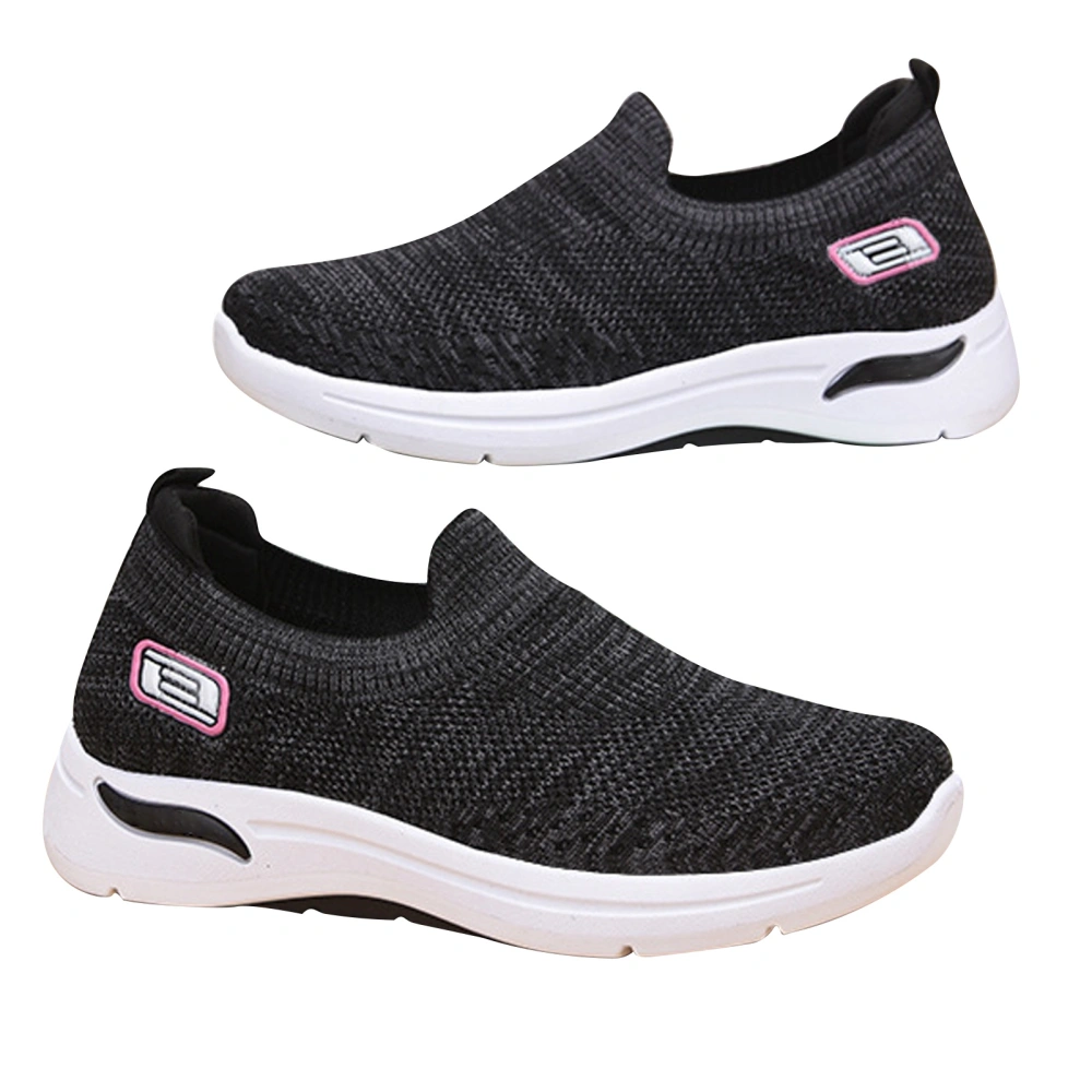 Women Sports Shoes Leisure Mesh Soft Sole Fly Weaving Non Slip for Spring Autumn S1 Black 37