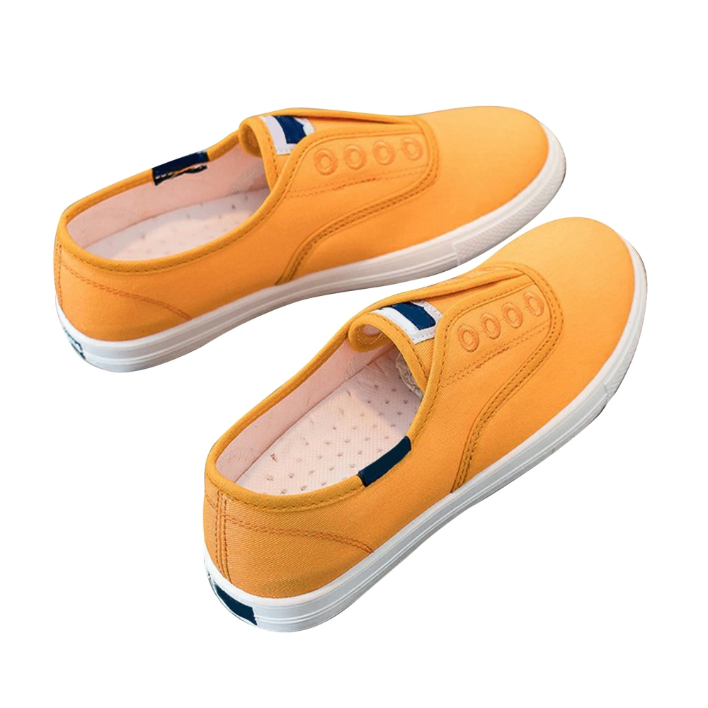 Women Canvas Flat Shoes Soft Breathable Prevent Slip Elastic Laces Lady Casual Shoes for Spring Autumn Yellow 37