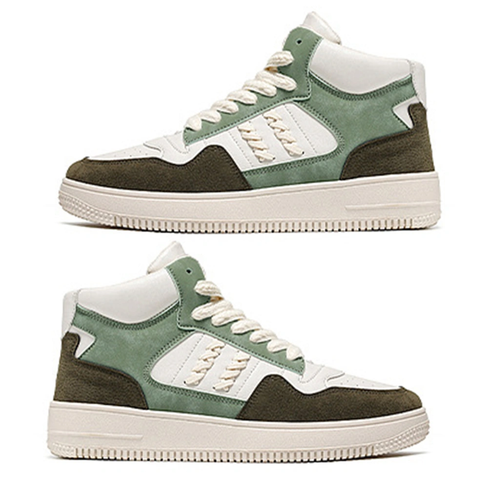 Men High Top Shoes Color Block PU Leather Upper Rubber Sole Breathable Men Sneaker Shoes for Sports Basketball White and Green 40