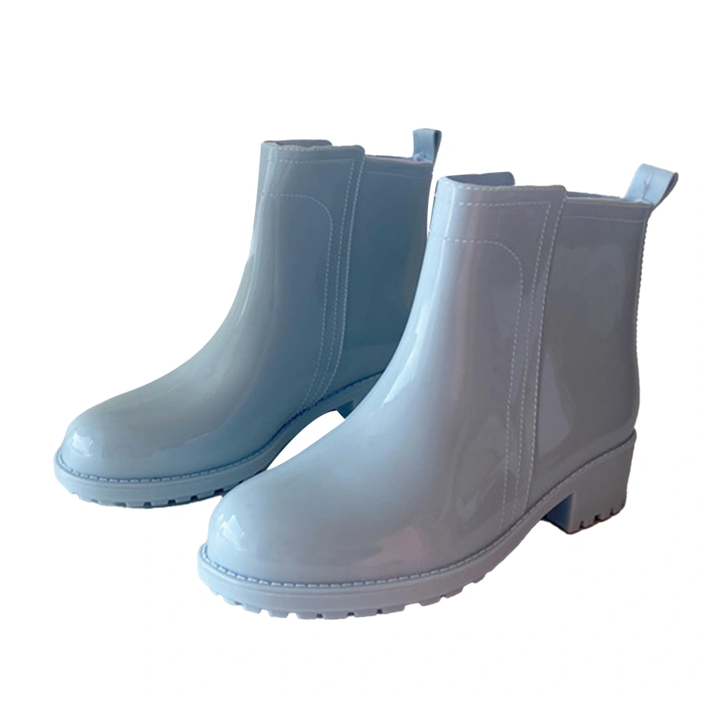 Short Rain Boots PVC Waterproof Wear Resistant Non Slip Sole Simple Women Rain Shoes Blue 38