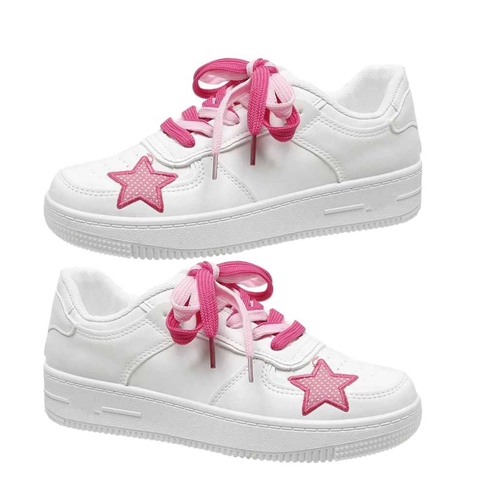 Girls Small White Shoes Student Flat Casual Star Pattern Female Spring Accessories Pink 38