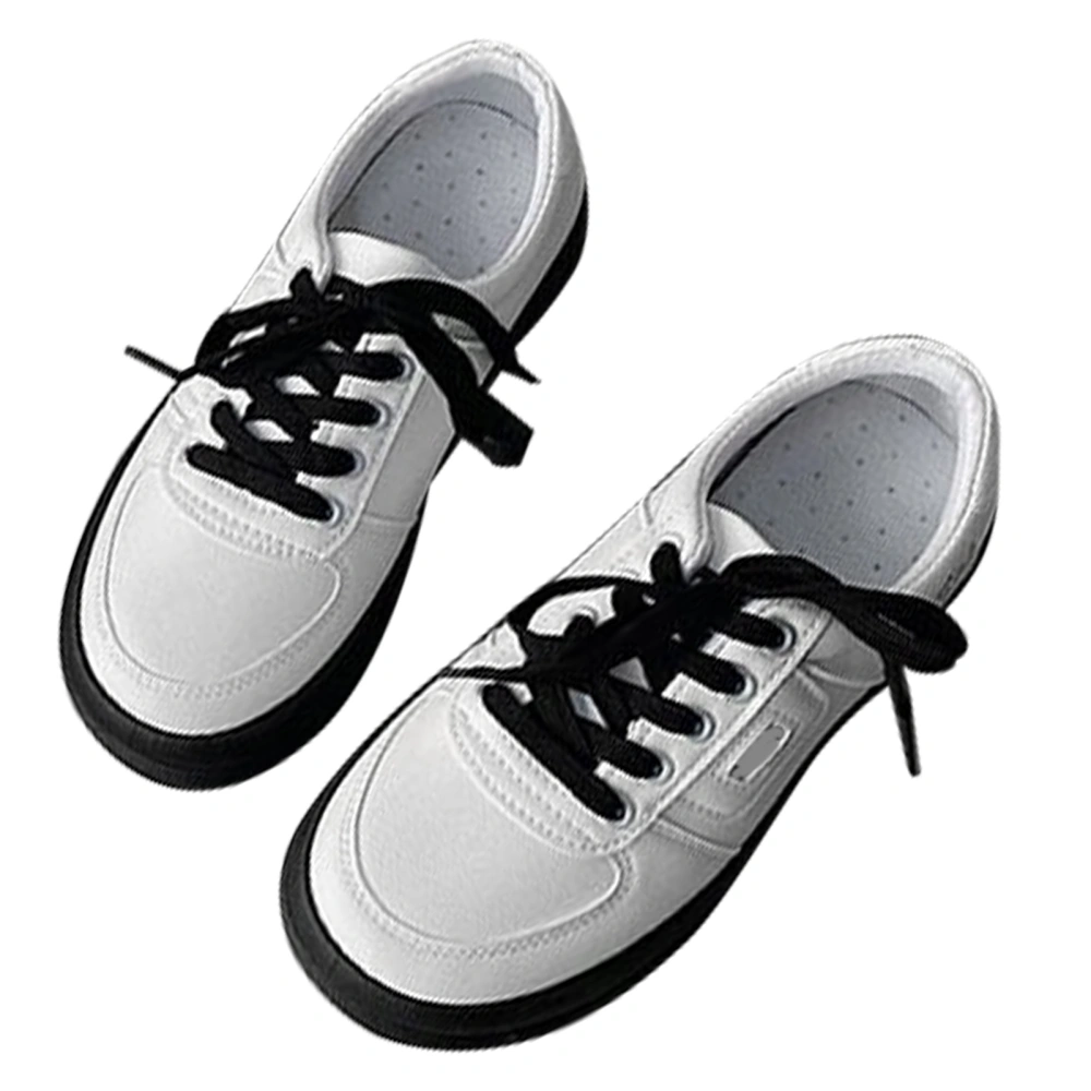 Round Toe Sneakers Cute Breathable Comfortable Slip Resistant Strong Grip Fashionable for Women Black 37