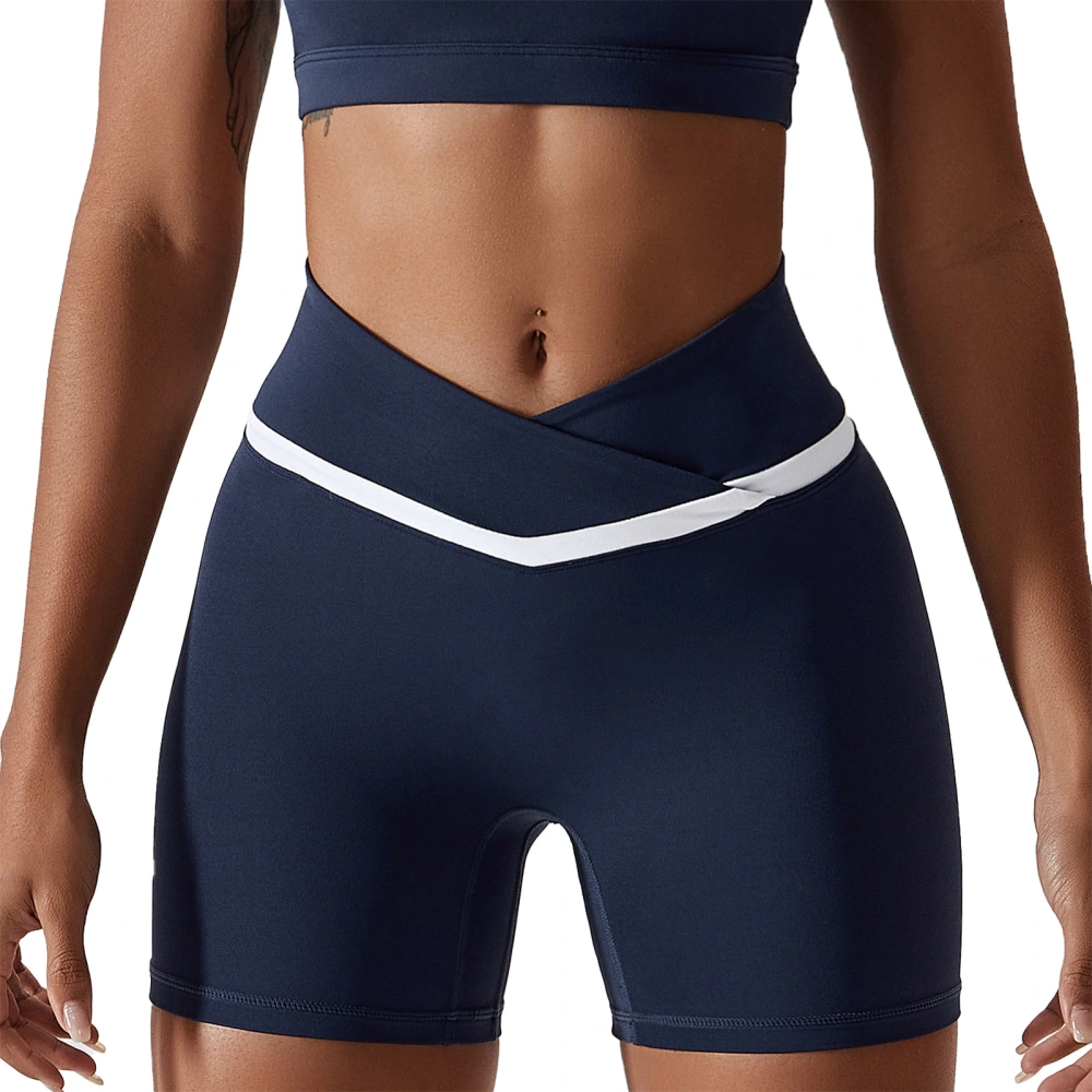 Women Sports Shorts Cross Waist Hip Lifting Athletic Leggings Workout Shorts for Indoor Fitness Blue 12/L