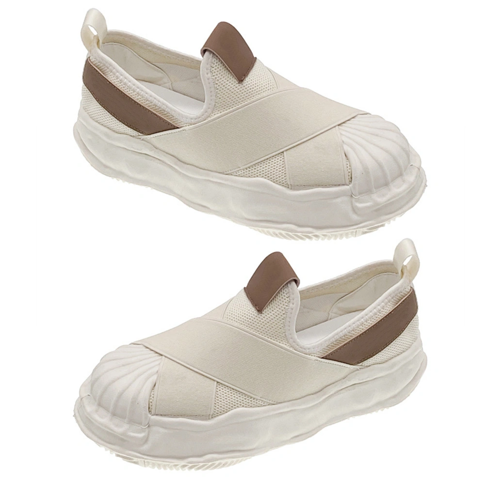 Shell Toe Casual Shoes Prevent Slip Breathable Elastic Thick Soled Round Head Platform Shoes for Spring Summer Khaki 37