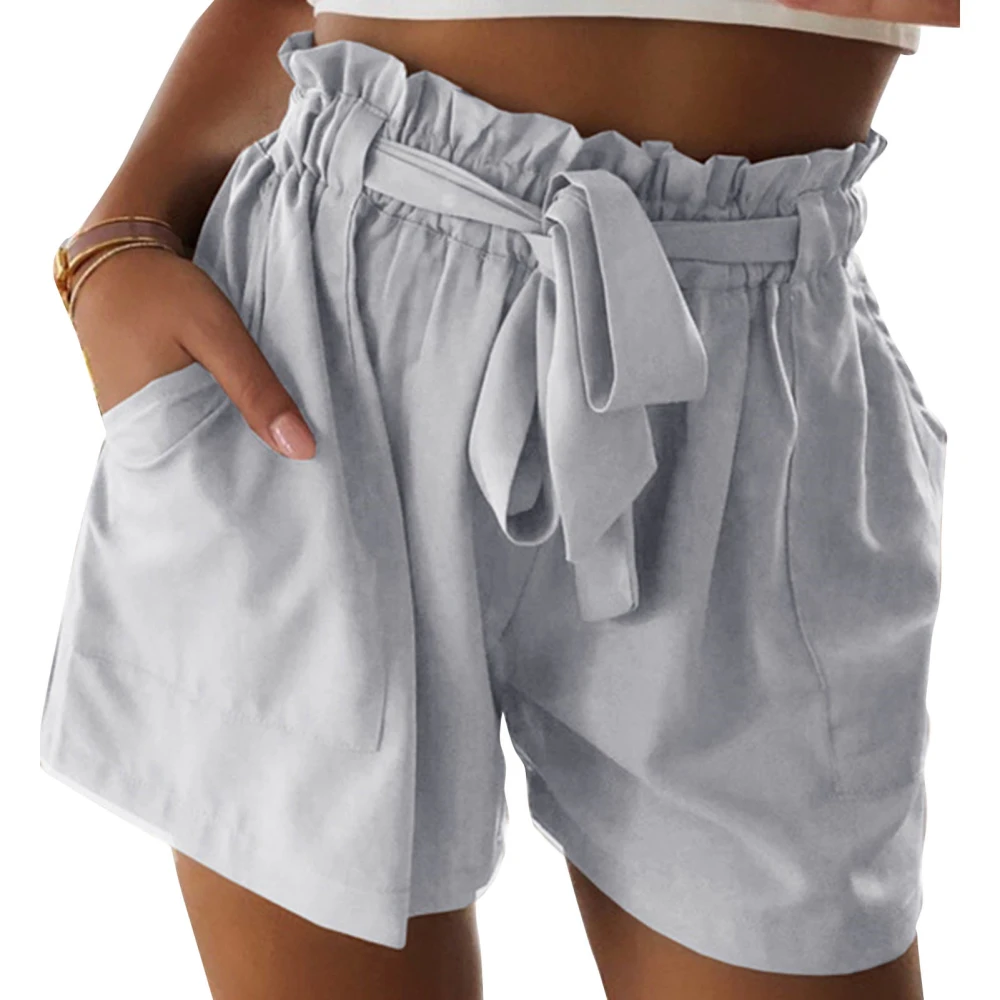 Women Casual Shorts Fashionable Elastic High Waist Short Pants Women Summer Shorts Light Gray 3XL