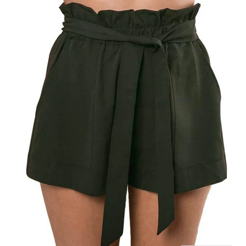 Women Casual Shorts Fashionable Elastic High Waist Short Pants Women Summer Shorts Blackish Green XL