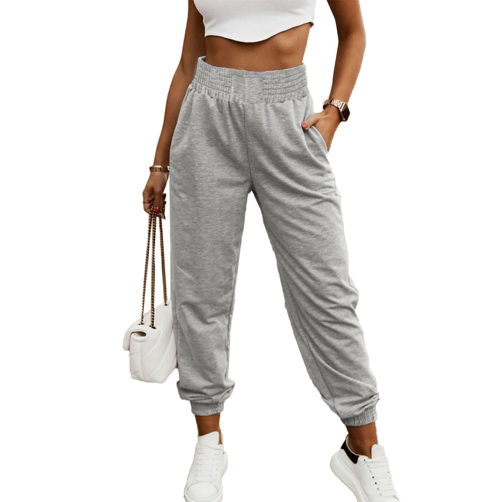 Women Sweatpants Lounge Loose Fit High Elastic Waisted Side Pocket Outdoor Jogger Running Athletic Pants Grey L