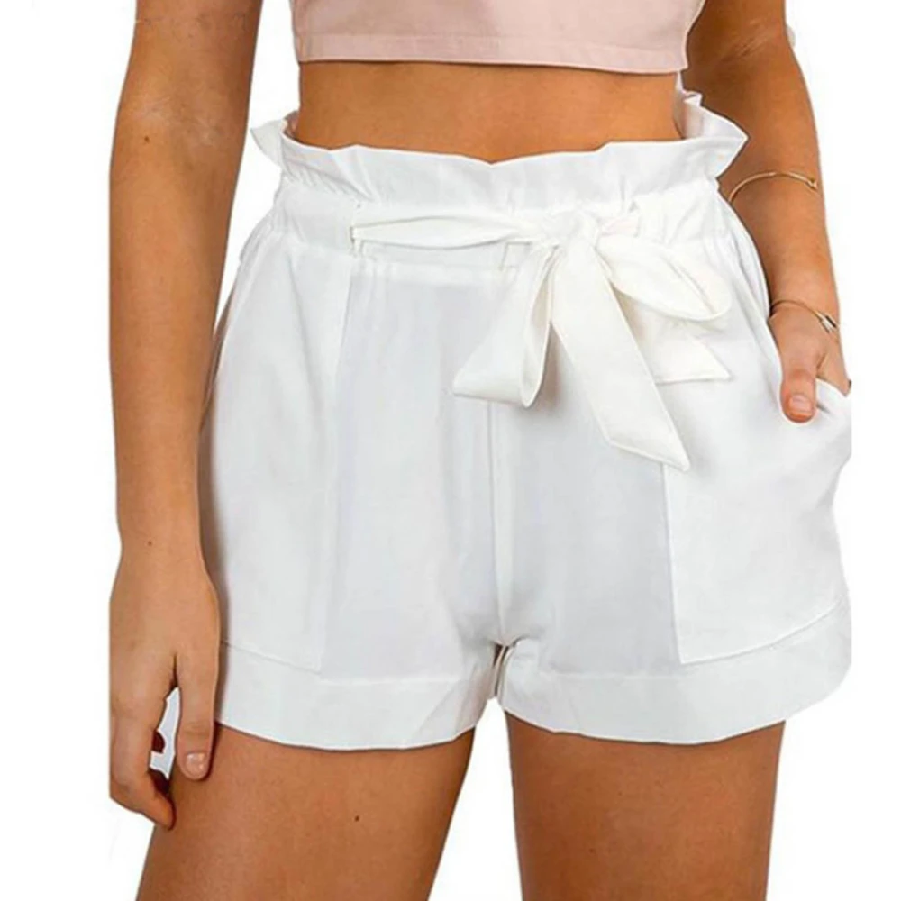 Women Casual Shorts Fashionable Elastic High Waist Short Pants Women Summer Shorts White L