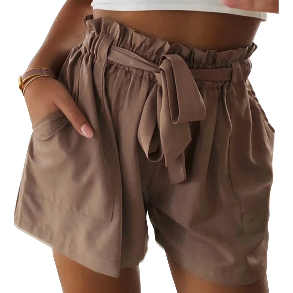 Women Casual Shorts Fashionable Elastic High Waist Short Pants Women Summer Shorts Brown M