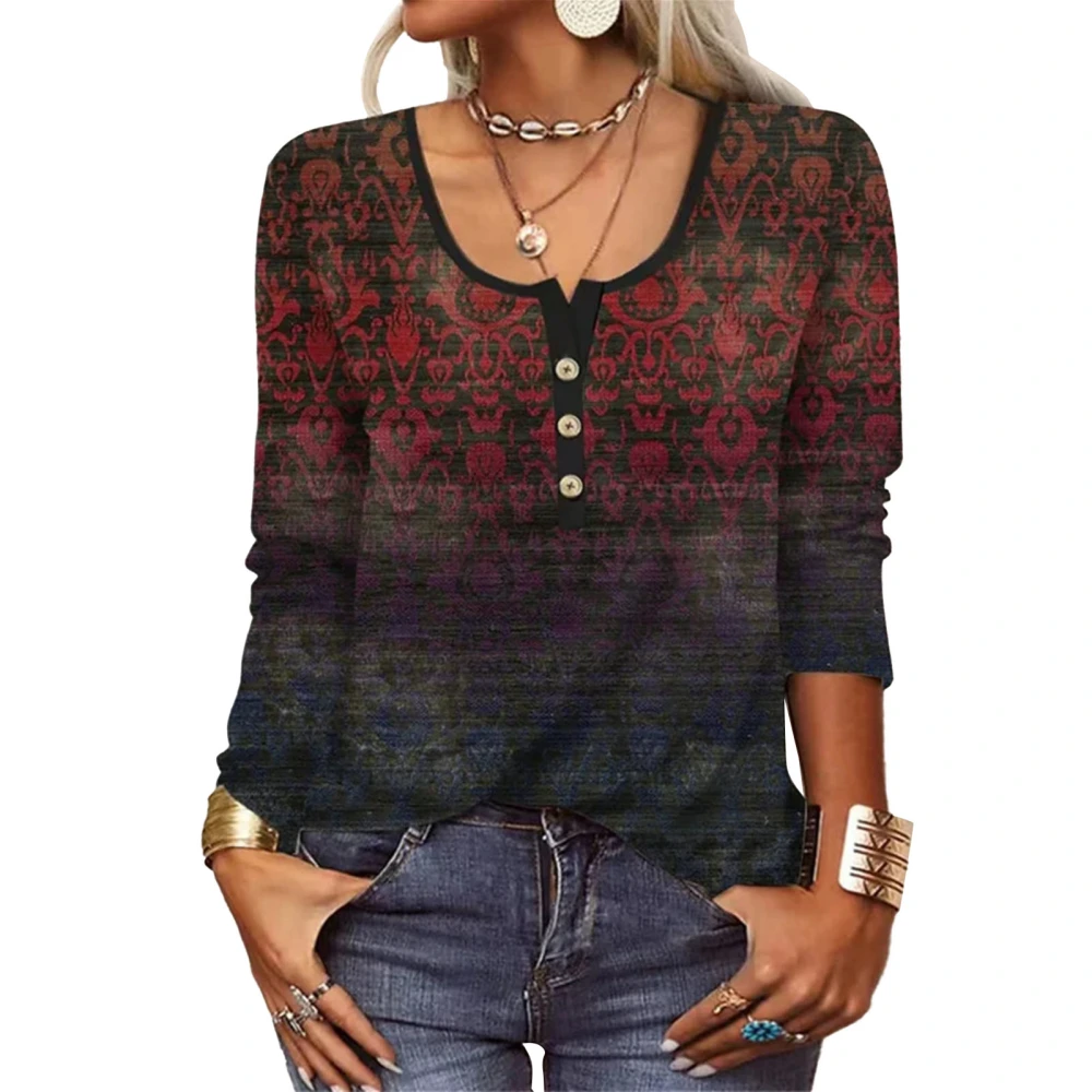 U Neck Button Floral Shirt Long Sleeve Casual Loose Fashion Soft Button Front Floral Blouse 3 M