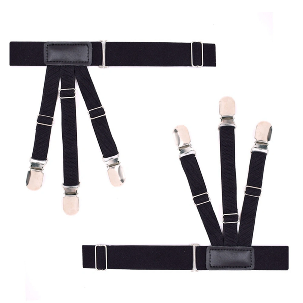 2Pcs Shirt Garters Non Slip Suspenders Keep Tidy Clip Skin Friendly Polyester Black