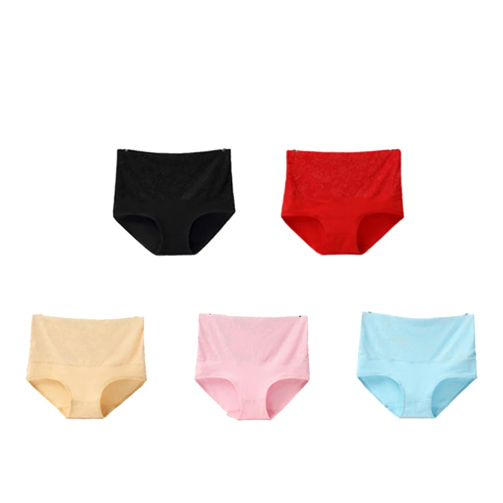 5 Pcs Women High Waisted Underwear Cotton Breathable Comfortable Elegant Women Panties Color Mixed XL