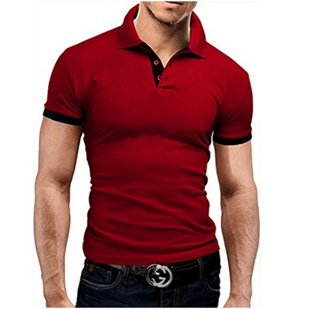 Men Short Sleeve Shirt Breathable Stretchy Slim Fit 1/3 Button Men T Shirt for Summer Wine Red M