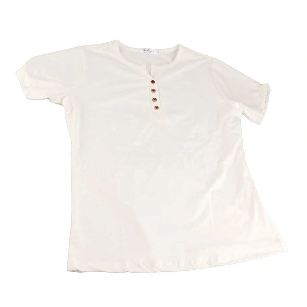 Button Short Sleeve Summer Top V Neck Cool Soft Simple Loose White Button Summer T Shirt White 3XL