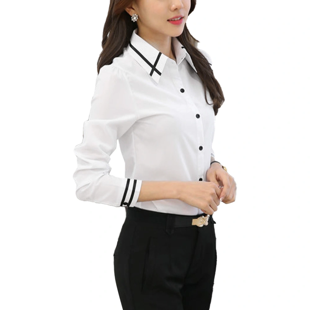 Women Formal Button Shirt Turn Down Collar Slim Long Sleeve Women Basic Button Shirt for Working White XL