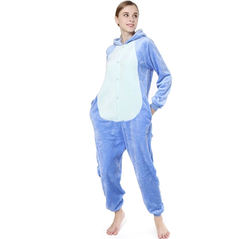 Animal One Piece Pajamas Warm Simple Breathable Fashionable Winter Hooded Onesie Sleepwear for Men Women Blue Stitch M 161‑170cm/63.4‑66.9in