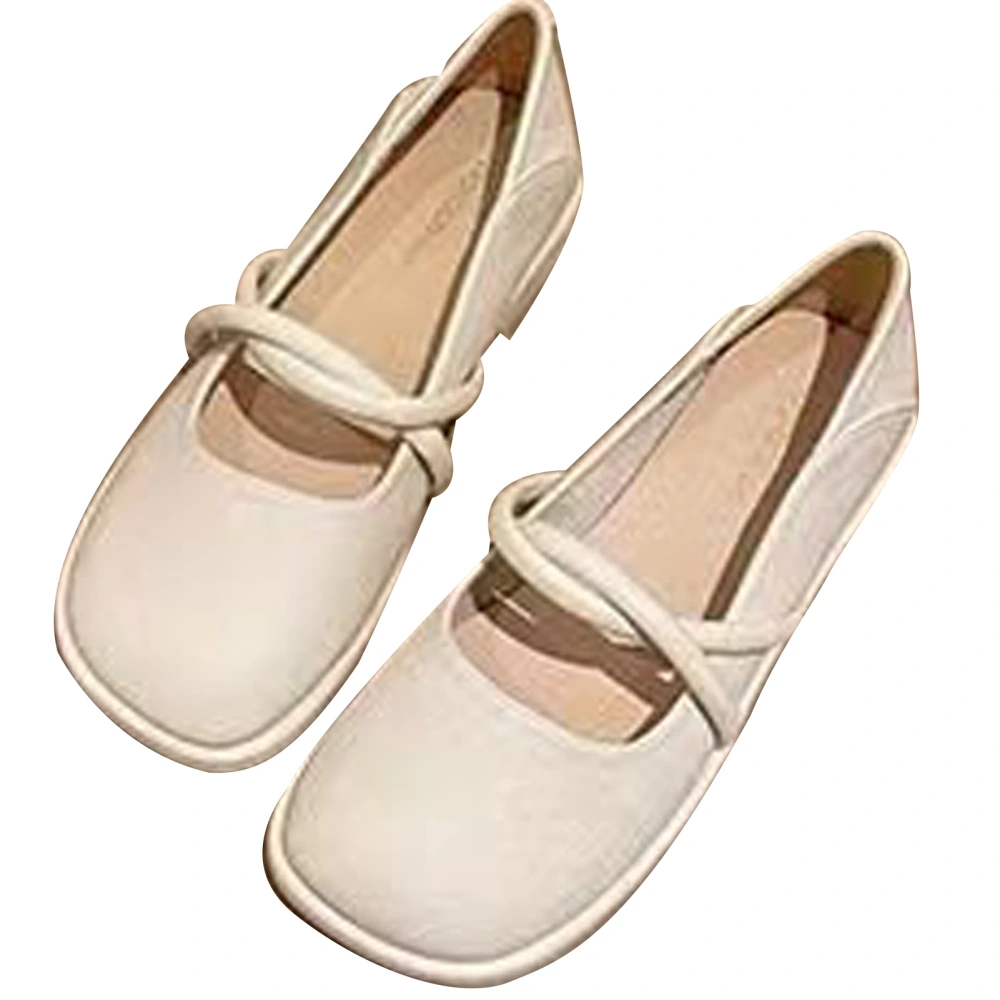 Square Head Shoe 2 Twisted Straps Soft Lining Non Slip Sole Elegant Dress Shoe Gift Beige 36