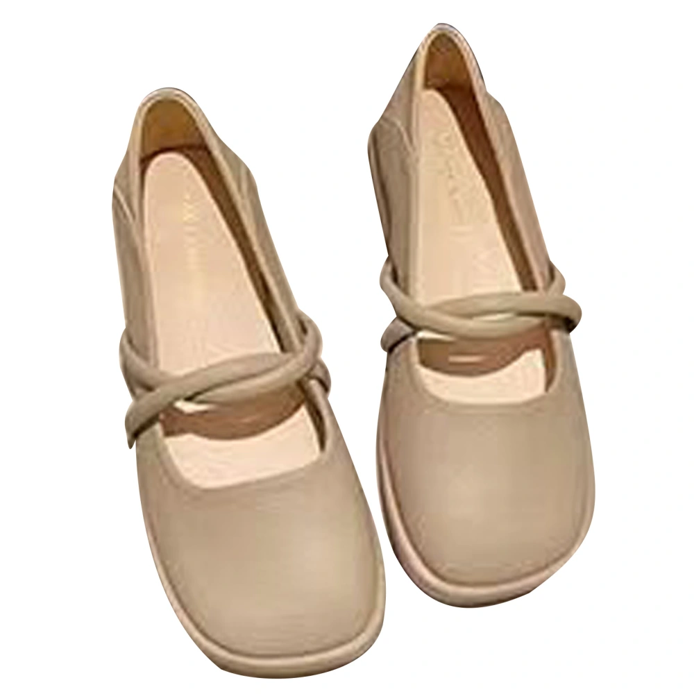 Square Head Shoe 2 Twisted Straps Soft Lining Non Slip Sole Elegant Dress Shoe Gift Khaki 37