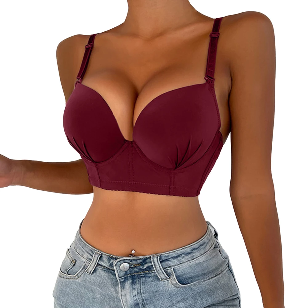 Women Underwire Bra Charming Adjustable Shoulder Straps Fitting Push Up Bra for Girls Wine Red 38B