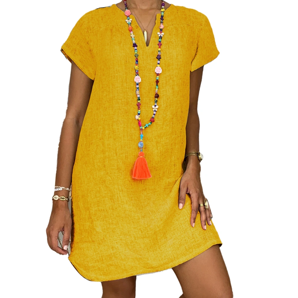 V Neck Short Sleeve Dress Casual Loose Fashion Soft Elastic Simple Flowy Shirt Dress for Summer Yellow XXL