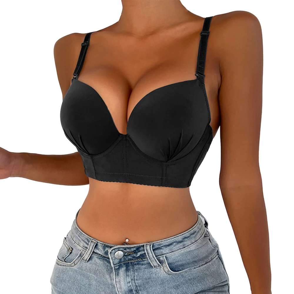 Women Underwire Bra Charming Adjustable Shoulder Straps Fitting Push Up Bra for Girls Black 36B