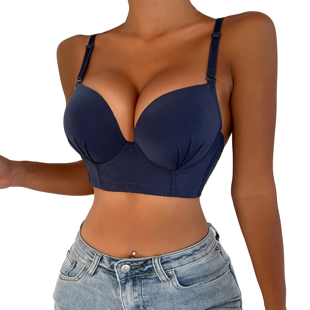 Women Underwire Bra Charming Adjustable Shoulder Straps Fitting Push Up Bra for Girls Blue 38B