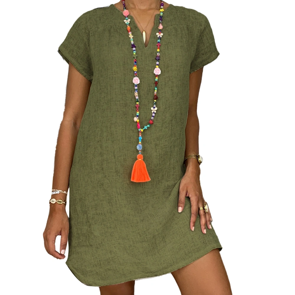 V Neck Short Sleeve Dress Casual Loose Fashion Soft Elastic Simple Flowy Shirt Dress for Summer OD Green S