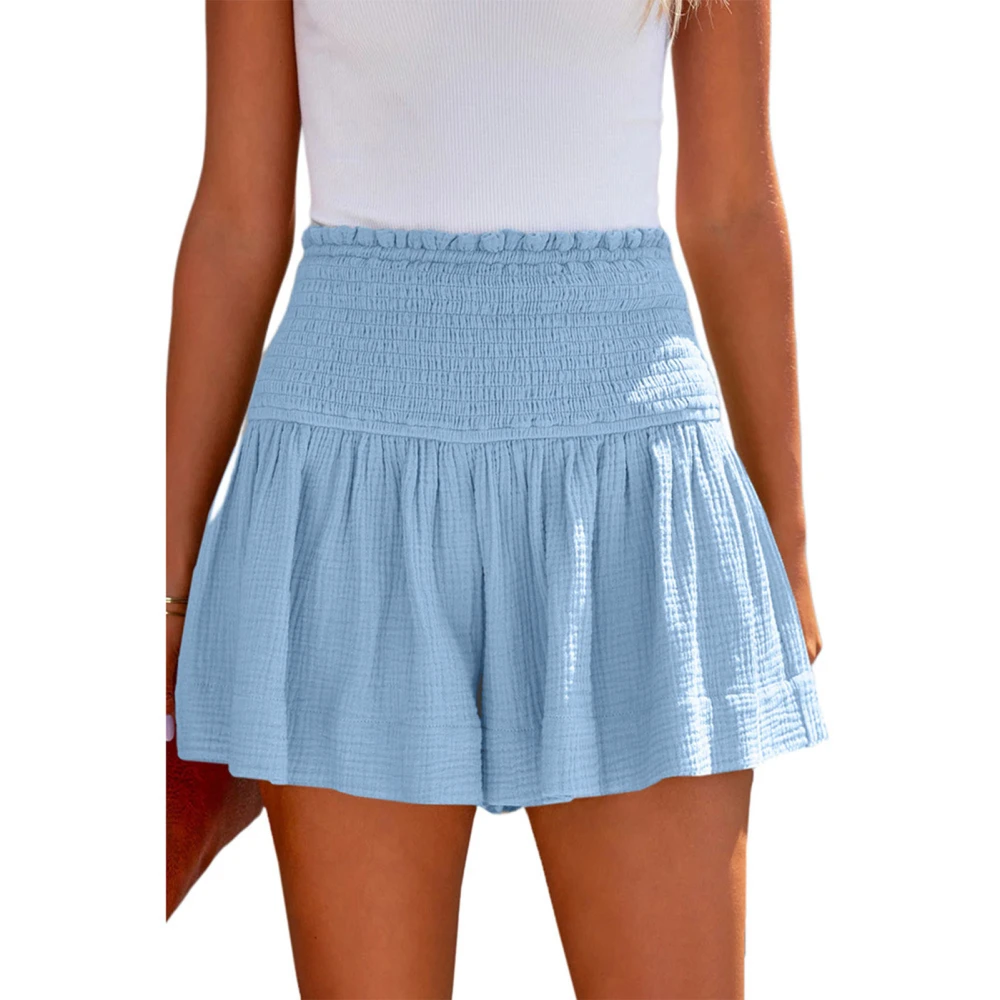 Shorts High Shirred Waist Plain Stylish Casual Women Summer Shorts for Home Exercise Light Blue M