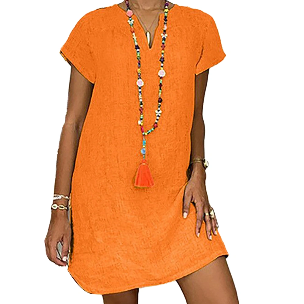 V Neck Short Sleeve Dress Casual Loose Fashion Soft Elastic Simple Flowy Shirt Dress for Summer Orange M