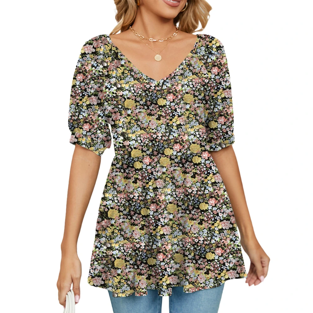 V Neck Top for Women Puff Sleeves Soft Comfortable Printing T Shirt for Daily Shopping Type 3 M