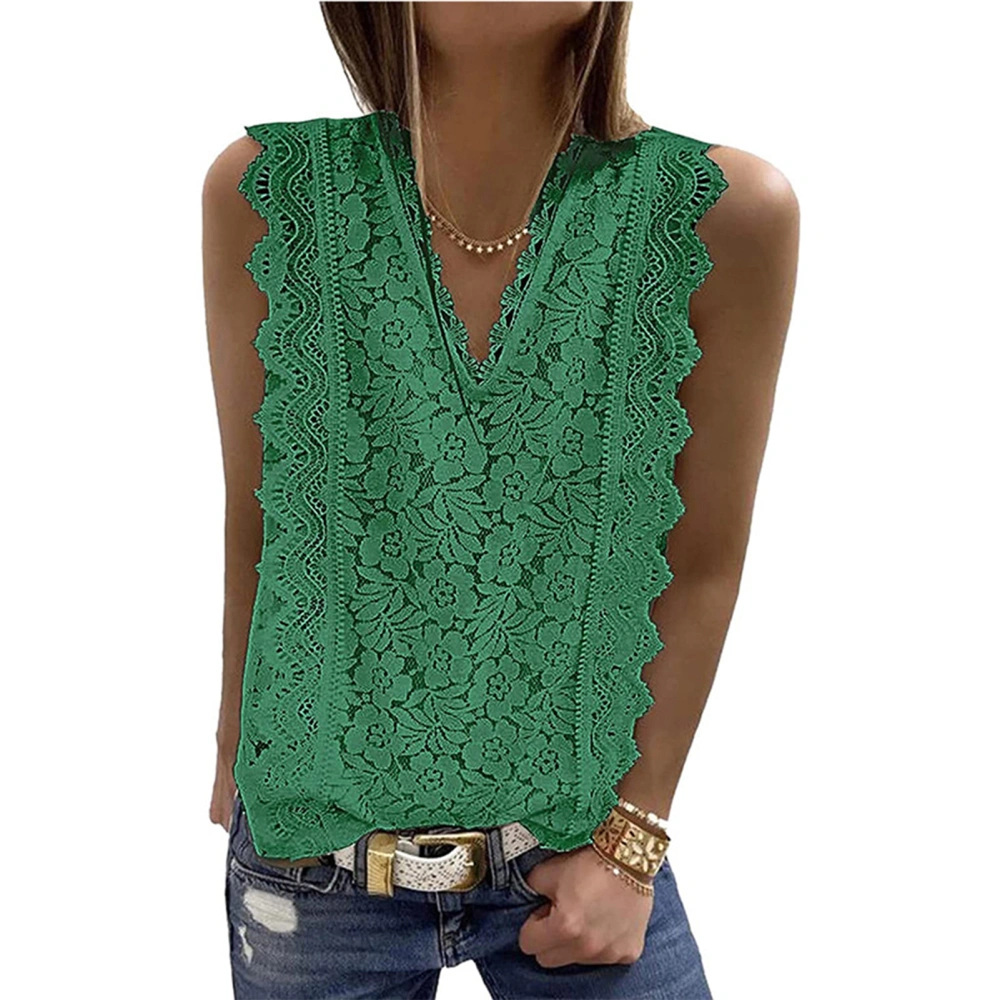 Women Lace V Neck Tunic Tank Top Breathable Casual Sleeveless Shirt Blouse for Summer Green XXL