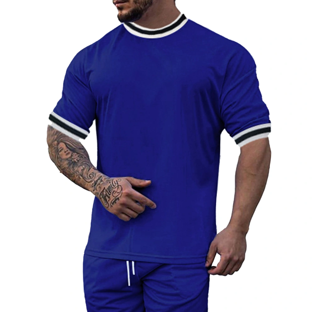 Summer Crewneck T Shirt Men Fashionable Casual Pure Color Short Sleeve Top Shrt for Gym Fitness Royalblue XL