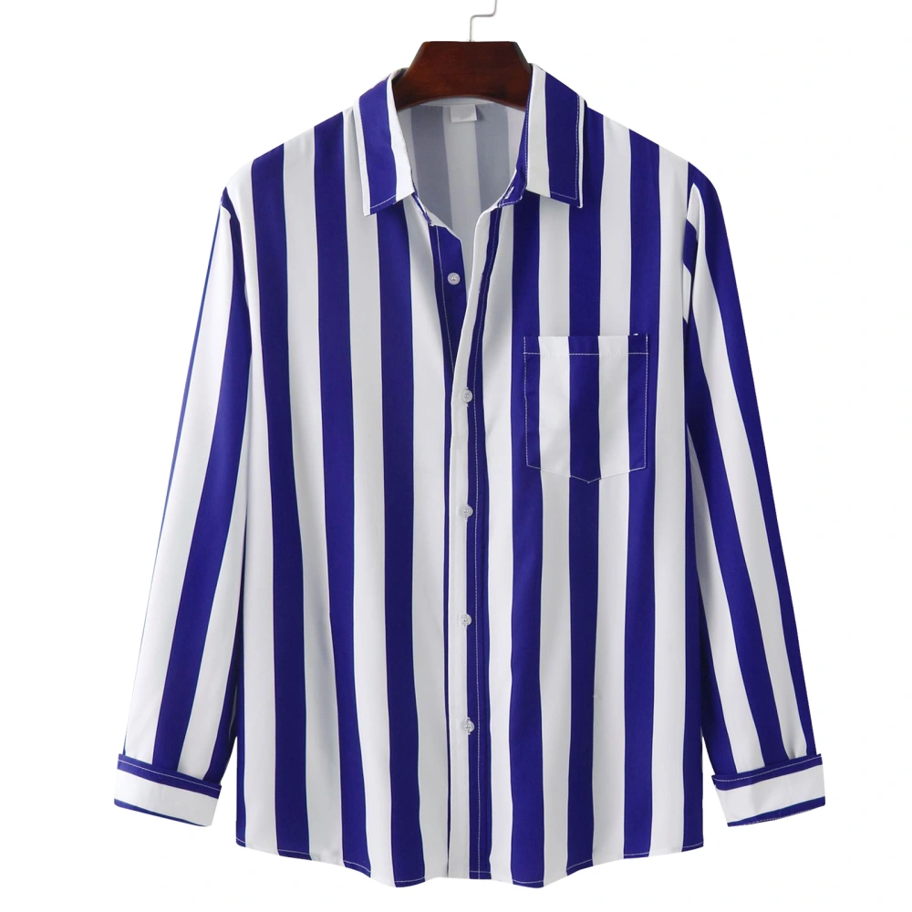 Men Striped Shirt Long Sleeve Turn Down Collar Loose Fit Botton Down Blouse for Daily Wear Work Royalblue S