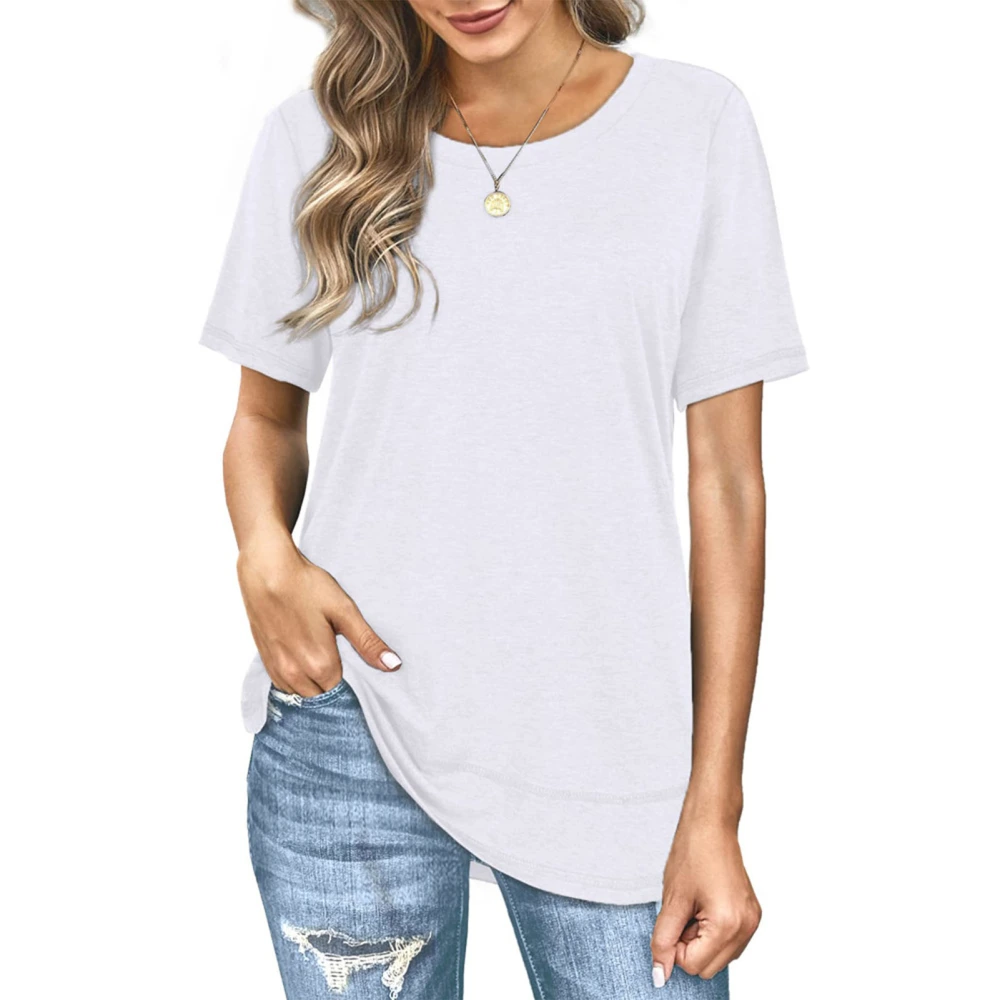 Short Sleeve Blouse Round Neck Fashionable Stylish Breathable Women Casual Fit Top for Summer White M