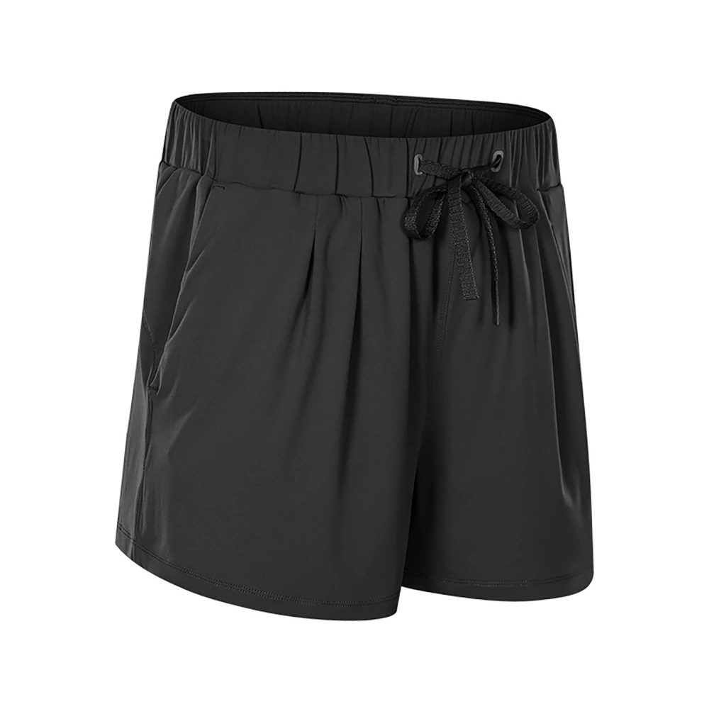 Women Elastic Drawstring Yoga Short Loose Breathable Casual Workout Shorts for Running Black 12