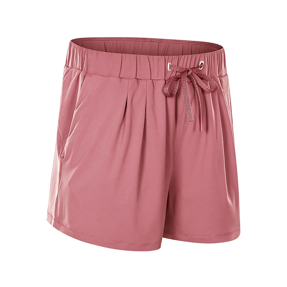 Women Elastic Drawstring Yoga Short Loose Breathable Casual Workout Shorts for Running Pink 4