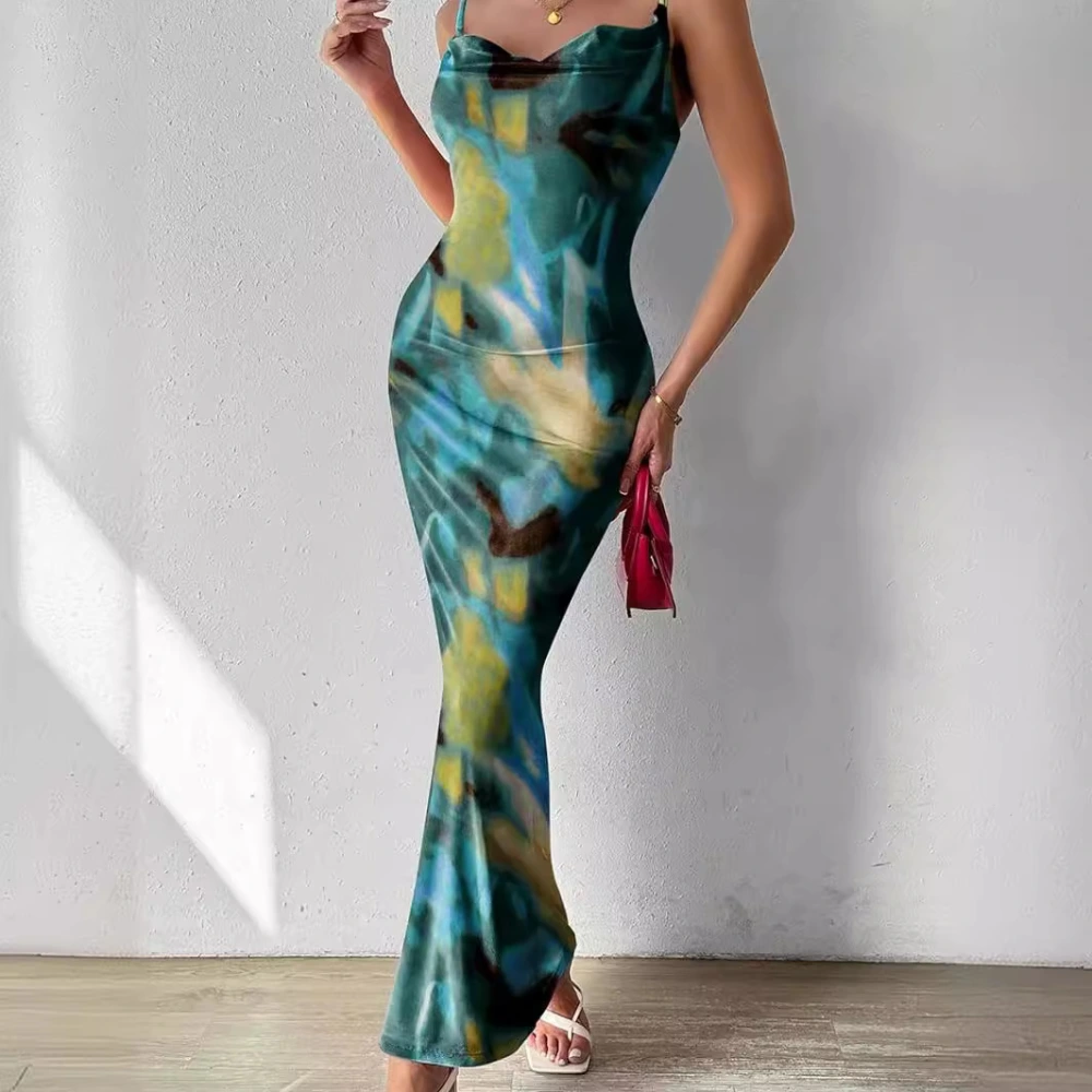 Spaghetti Strap Sleeveless Printing Slip Dress