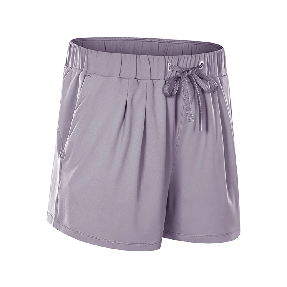 Women Elastic Drawstring Yoga Short Loose Breathable Casual Workout Shorts for Running Light Purple 4