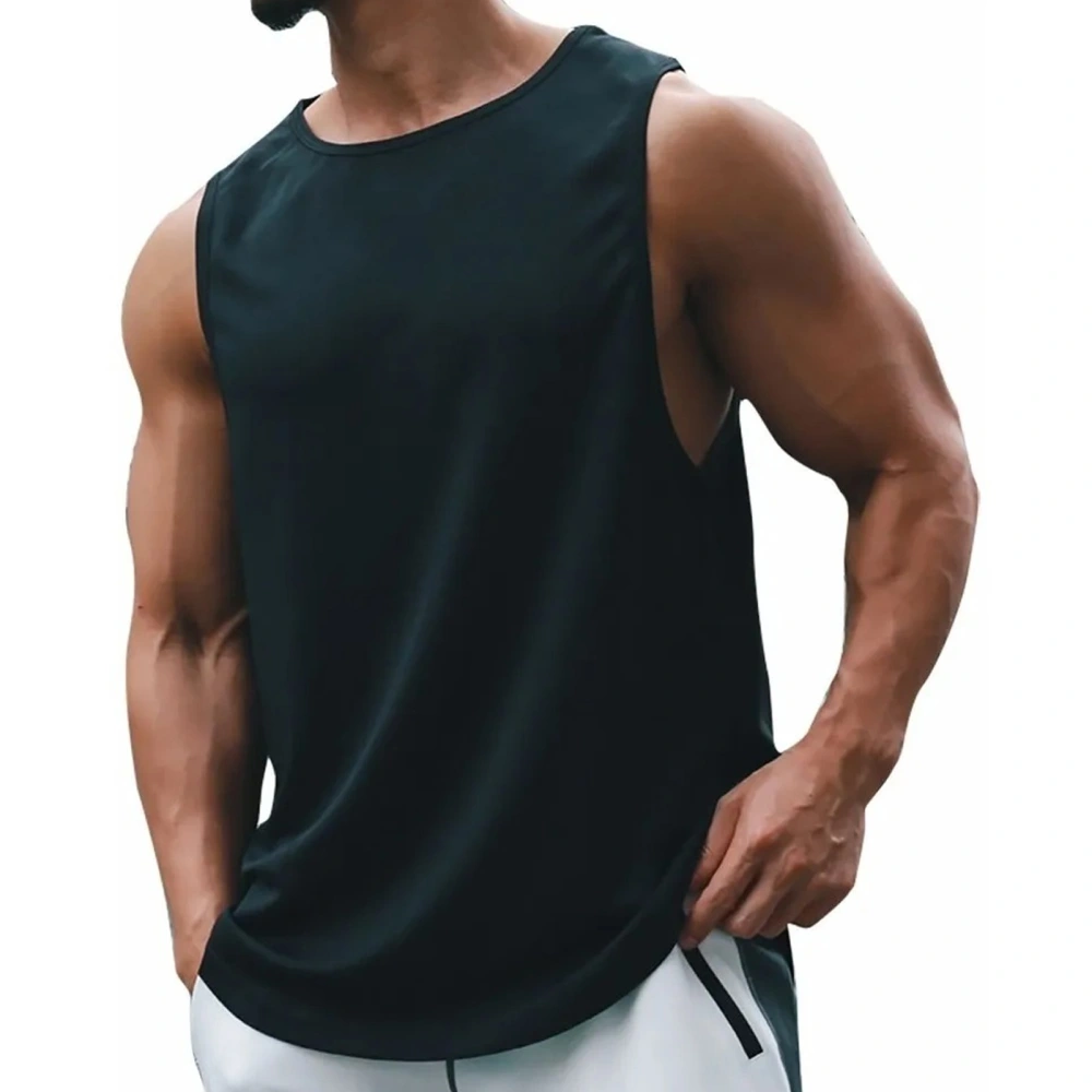 Men Tank Top Mesh Design Black Sleeveless Workout Vest Cut Shirt for Home Training Black M