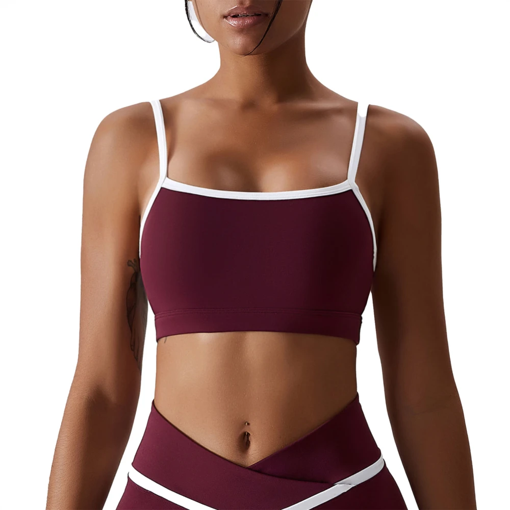 Spaghetti Strap Workout Bra Color Block Quick Drying Backless Tight Shockproof U Neck Sports Bra Red XL