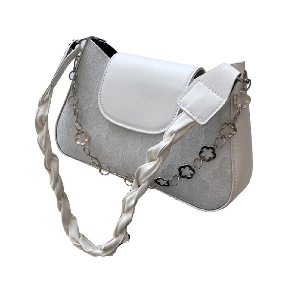 Women Shoulder Bag Stylish Chain Large Capacity Canvas Synthetic Leather Waterproof Underarm Bag Beige Free Size