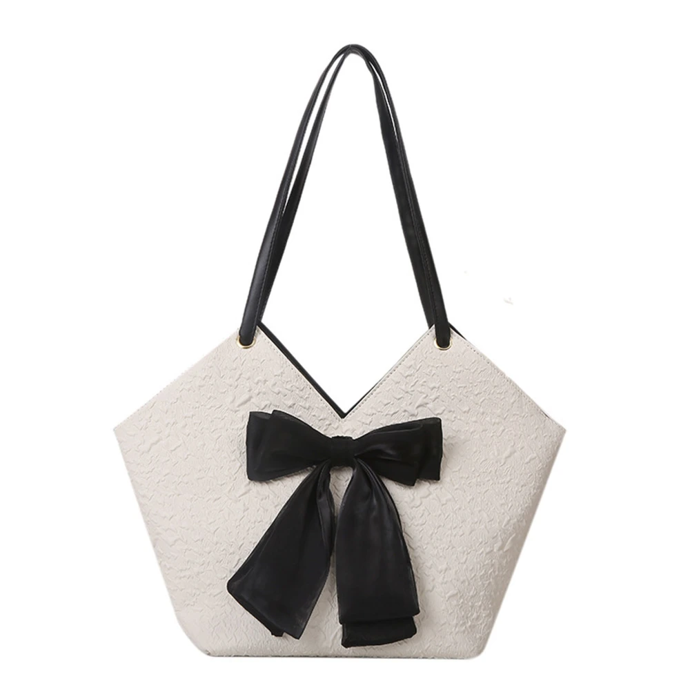 Tote Bag M Shape Opening Large Capacity Elegant Stylish Sweet PU Shoulder Bag Handbag White Black One Size Fits All