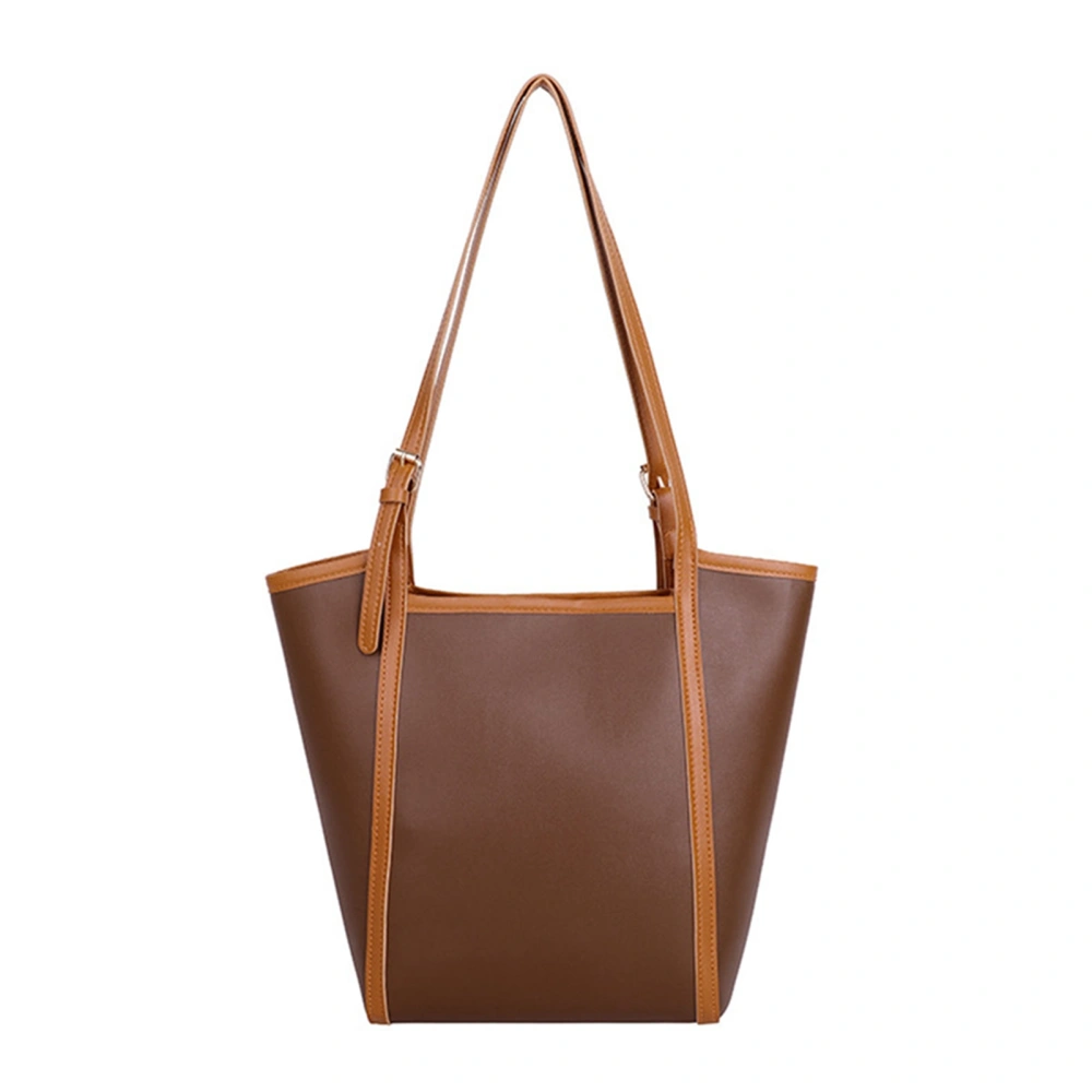 Women Tote Bag High Capacity Fashionable PU Leather Waterproof Handbag for Office Shopping Travel Brown Free Size